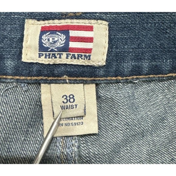 VTG Phat Farm Shorts Mens 38 Blue Denim Baggy Embroidered Hip Hop Y2K Jnco Style - Picture 4 of 12